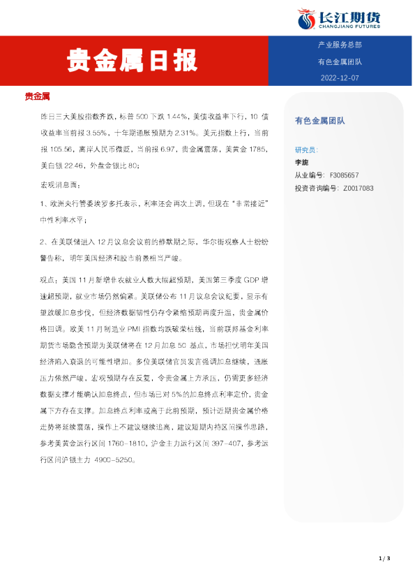 贵金属日报