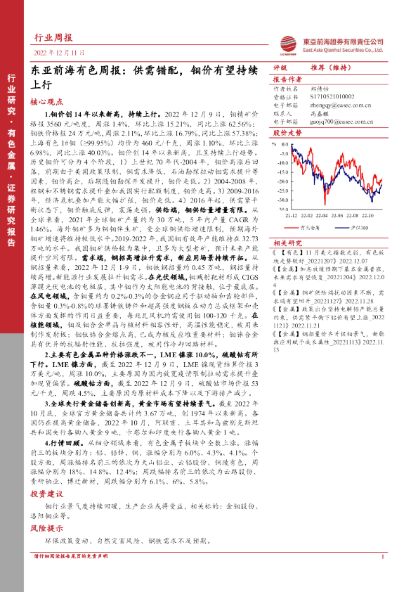 有色周报：供需错配，钼价有望持续上行