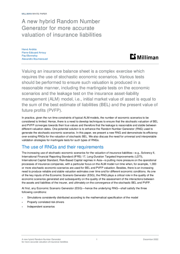 一种新的混合随机数生成器，用于更准确地评估保险负债