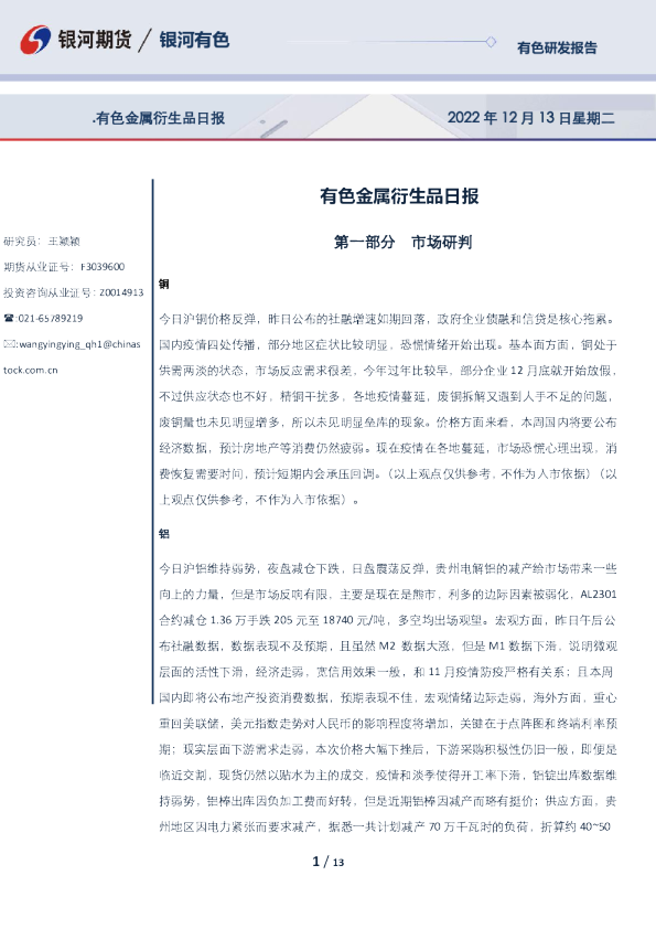 有色金属衍生品日报