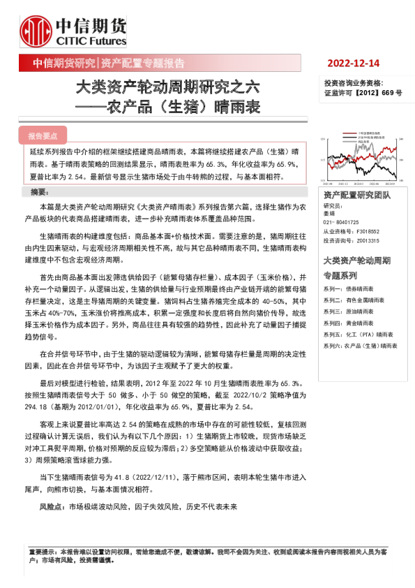 大类资产轮动周期研究之六：农产品（生猪）晴雨表