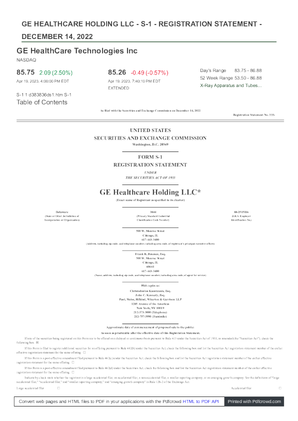 GE医疗招股说明书