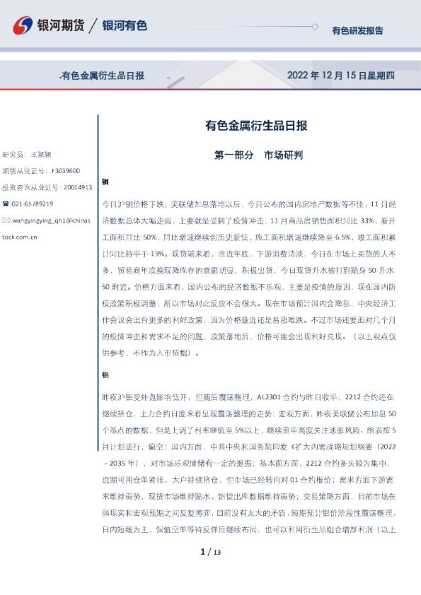 有色金属衍生品日报