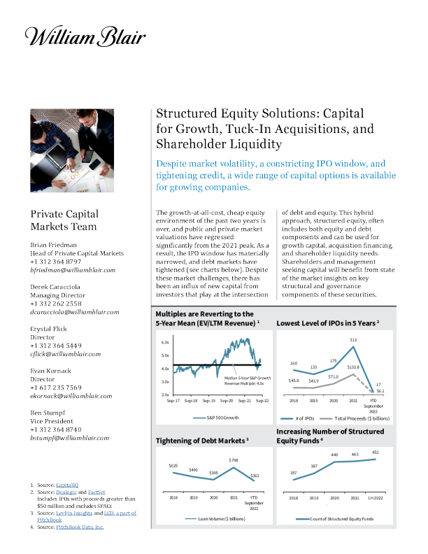 结构化股权解决方案 ： 增长资本、追加收购和股东流动性