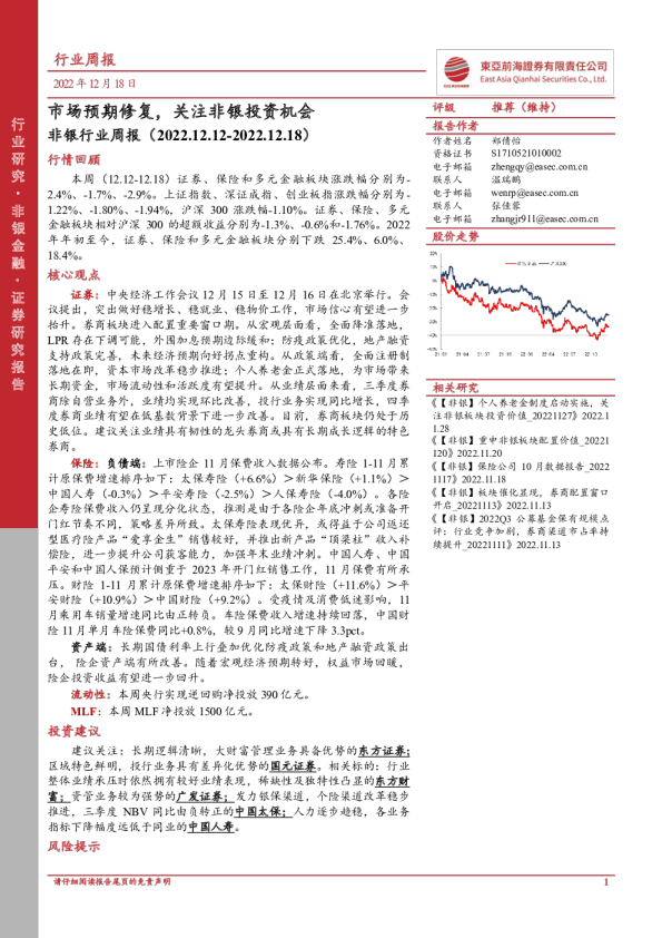 非银行业周报：市场预期修复，关注非银投资机会
