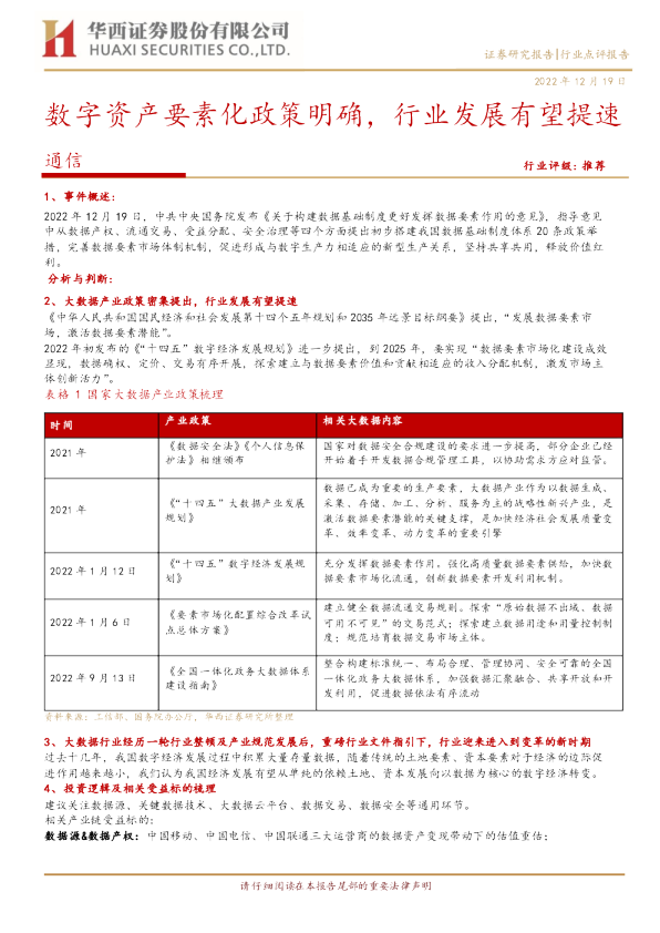 数字资产要素化政策明确，行业发展有望提速