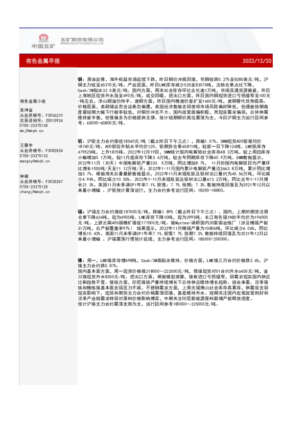 有色金属早报