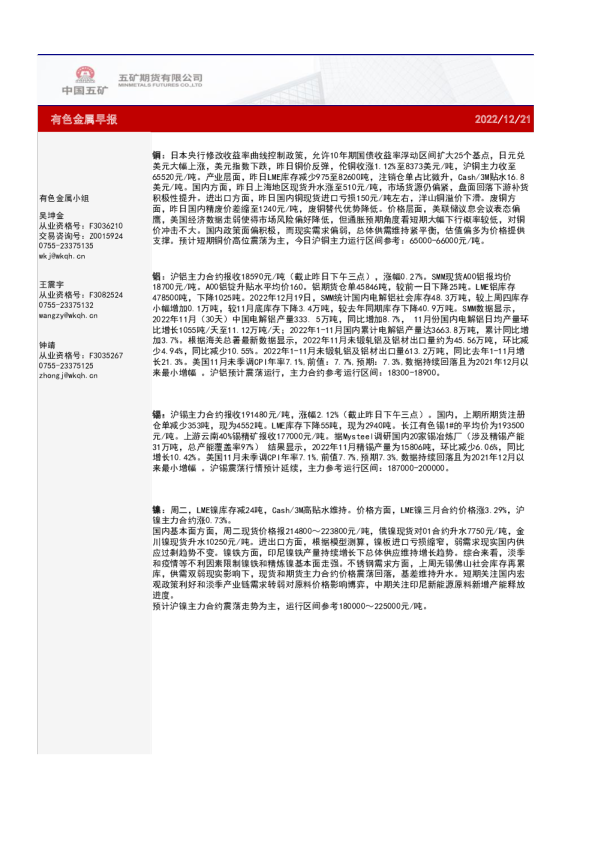 有色金属早报