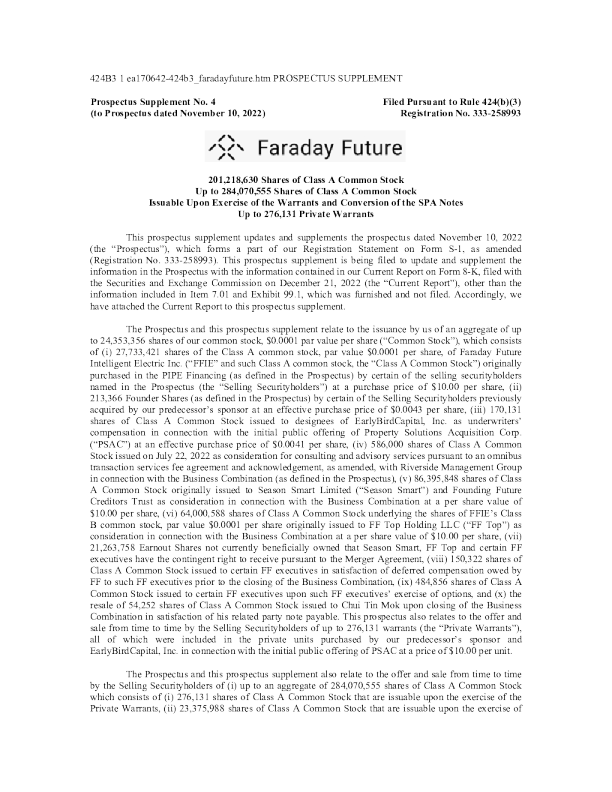 法拉第未来美股招股说明书(2022-12-21版)
