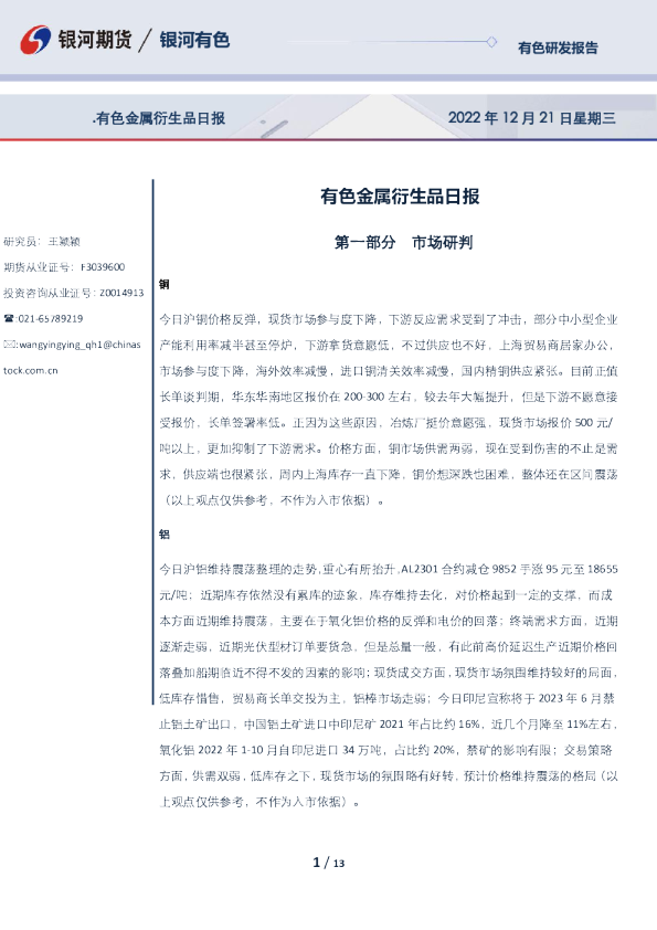 有色金属衍生品日报