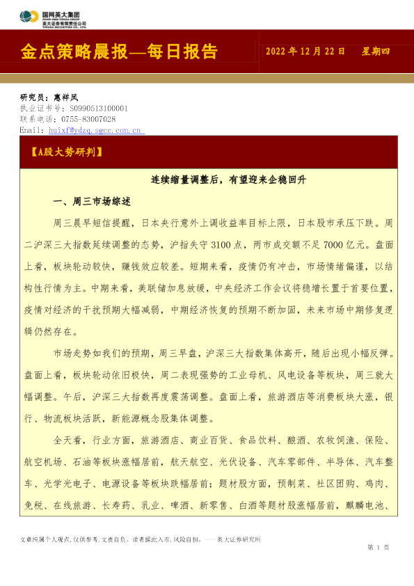 金点策略晨报—每日报告
