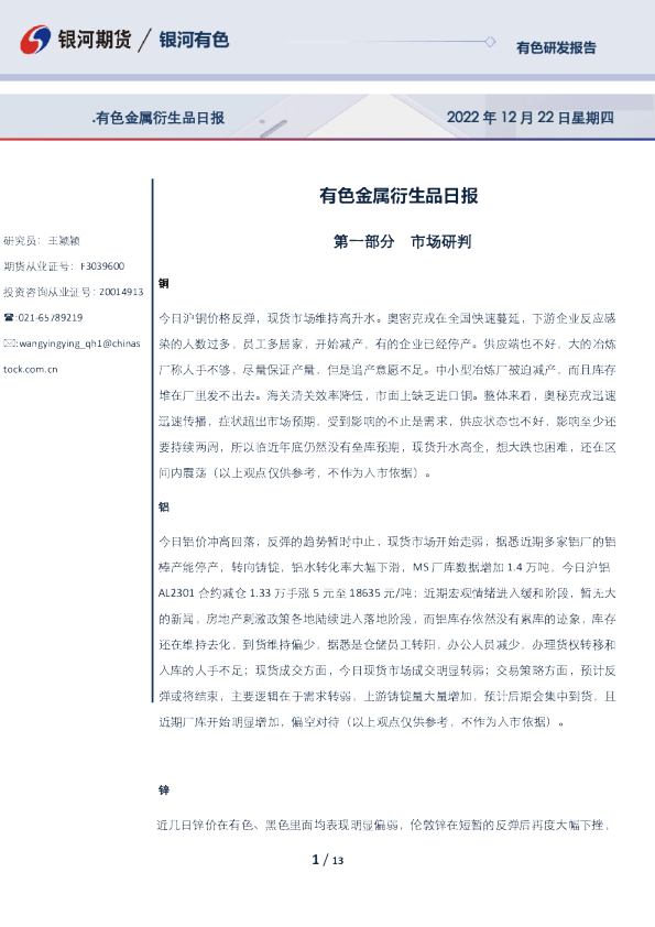 有色金属衍生品日报