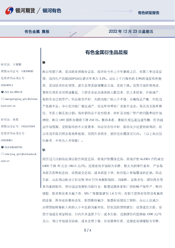 有色金属衍生品晨报