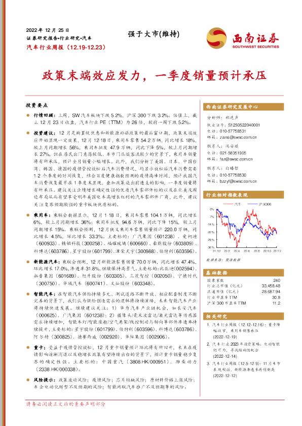 政策末端效应发力，一季度销量预计承压