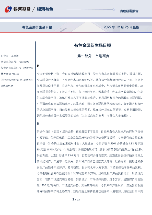 有色金属衍生品日报