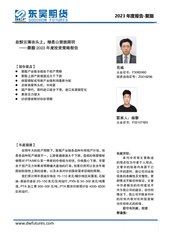 聚酯2023年度投资策略报告：忽惊云雨在头上，却是山前晚照明