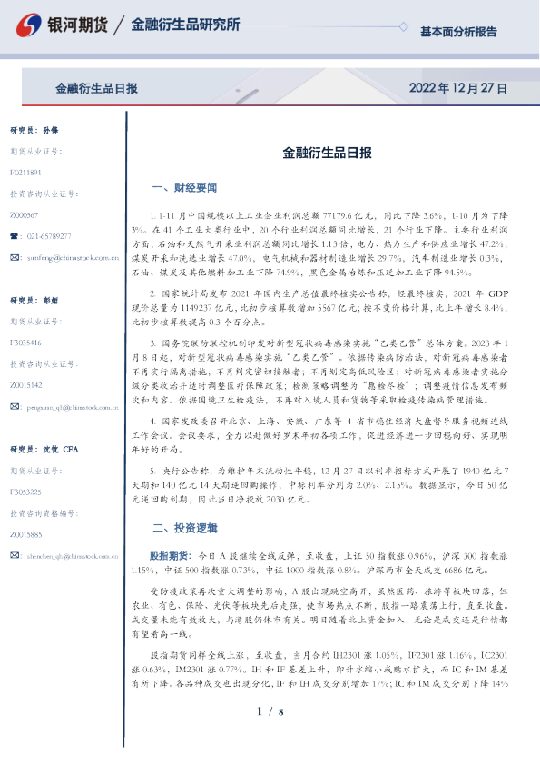 金融衍生品日报