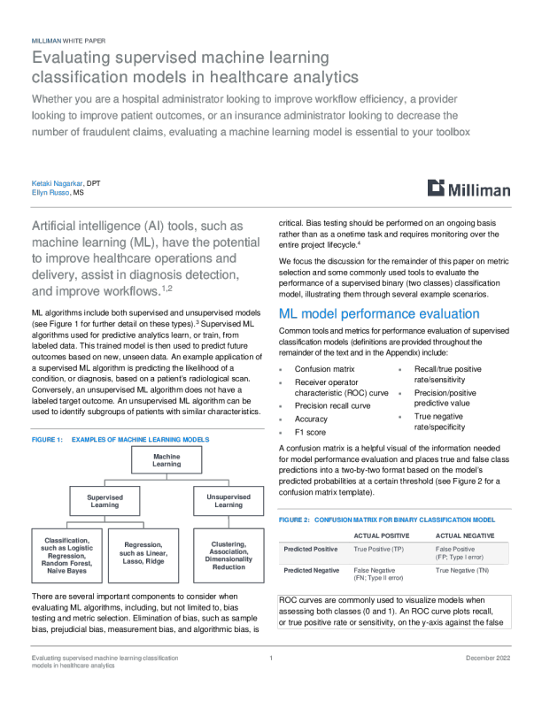 评估医疗分析中的监督机器学习分类模型