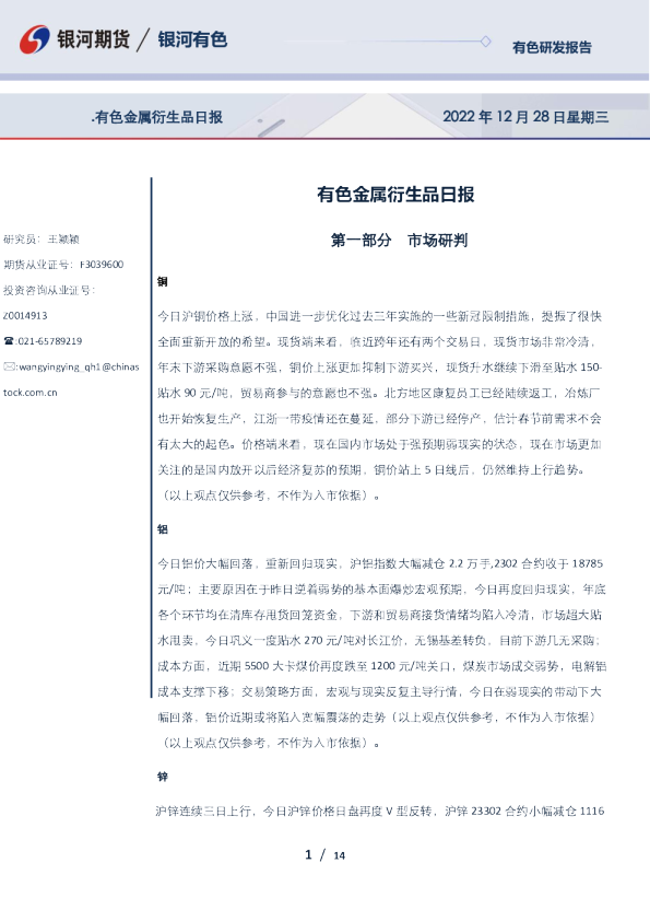 有色金属衍生品日报