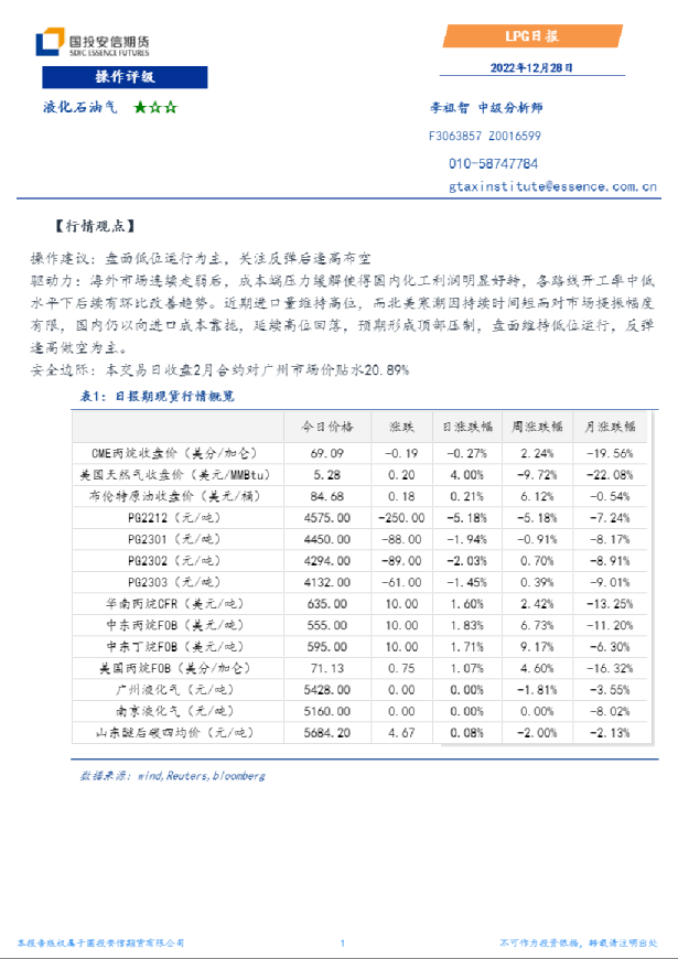 安信期货LPG日报