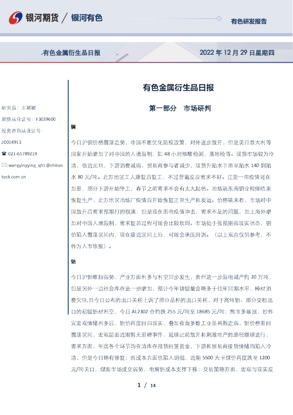 有色金属衍生品日报