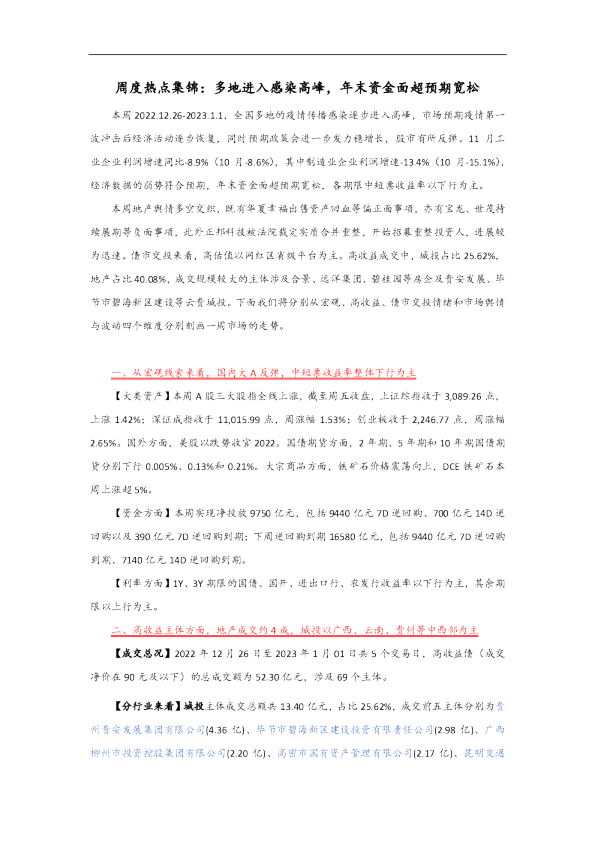 周度热点集锦：多地进入感染高峰，年末资金面超预期宽松