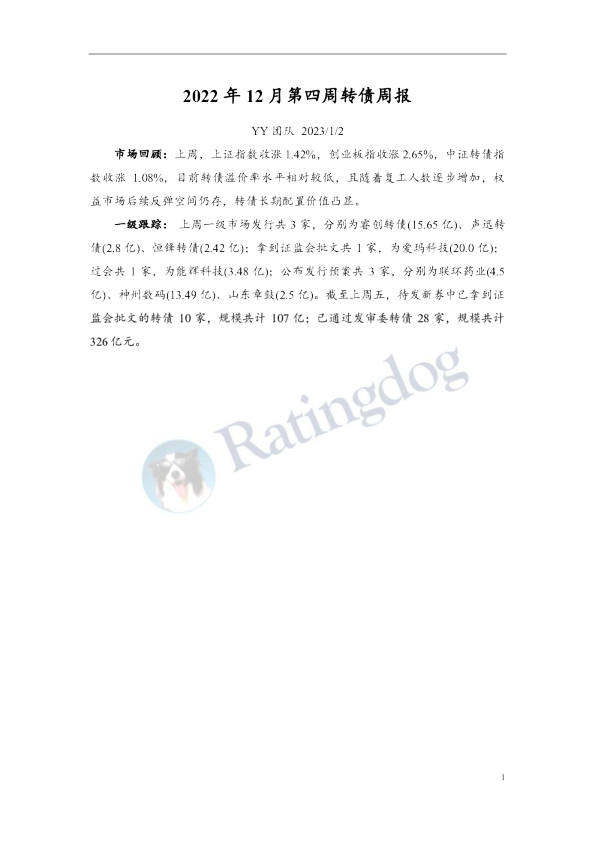 2022年12月第四周转债周报