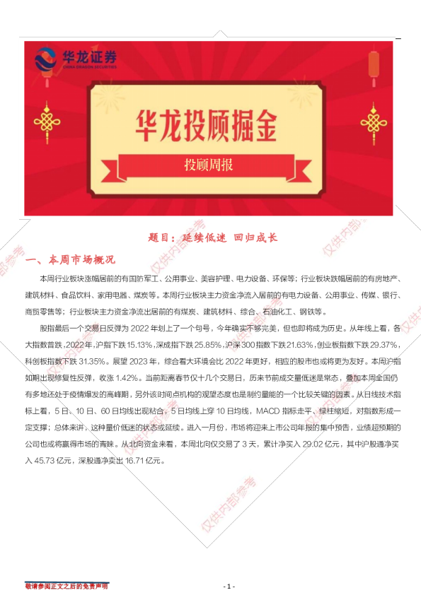 华龙投顾掘金投顾周报：延续低迷 回归成长