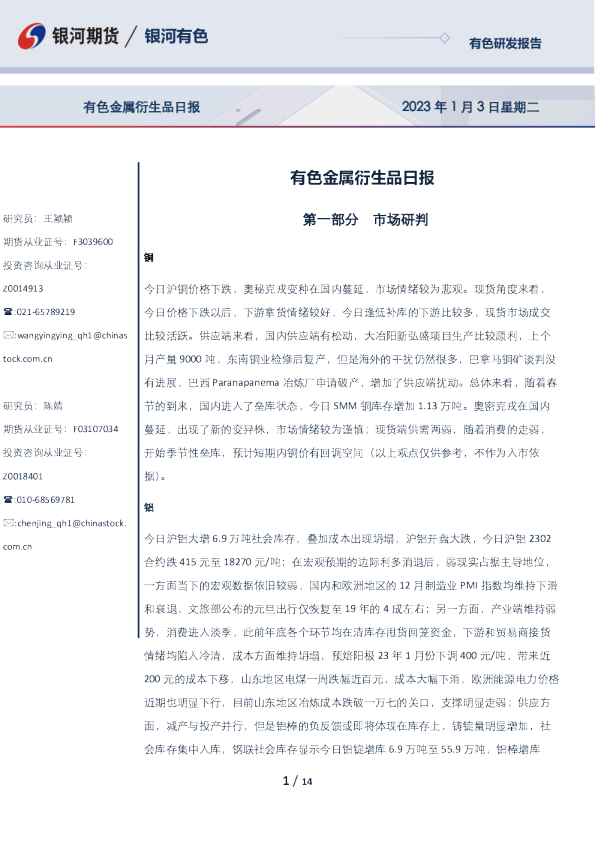 有色金属衍生品日报