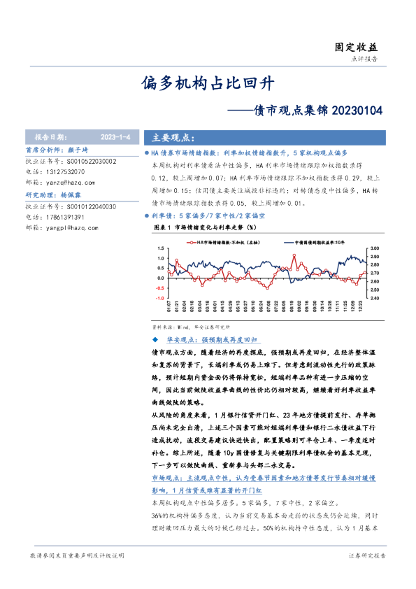 债市观点集锦：偏多机构占比回升