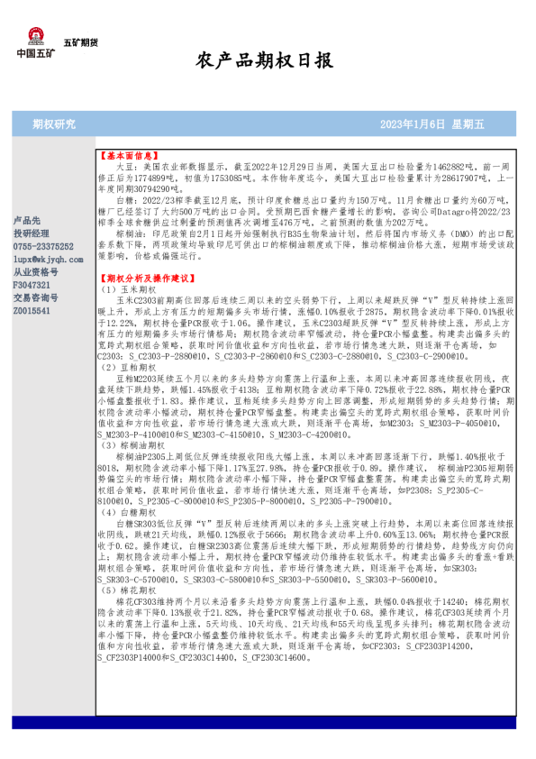农产品期权日报