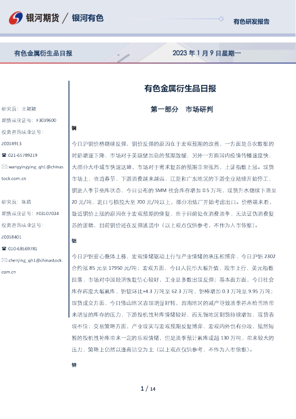 有色金属衍生品日报
