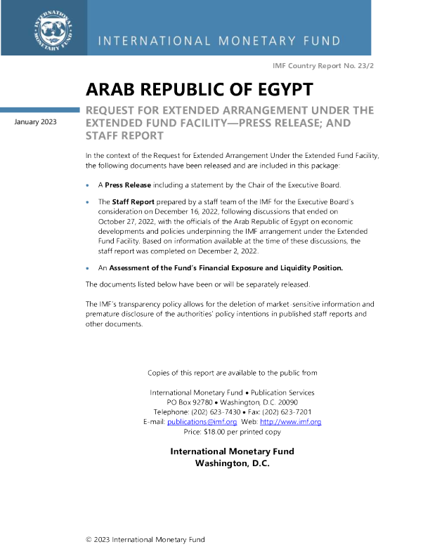 阿拉伯埃及共和国：请求延长基金融资机制下的安排-新闻稿;和员工报告