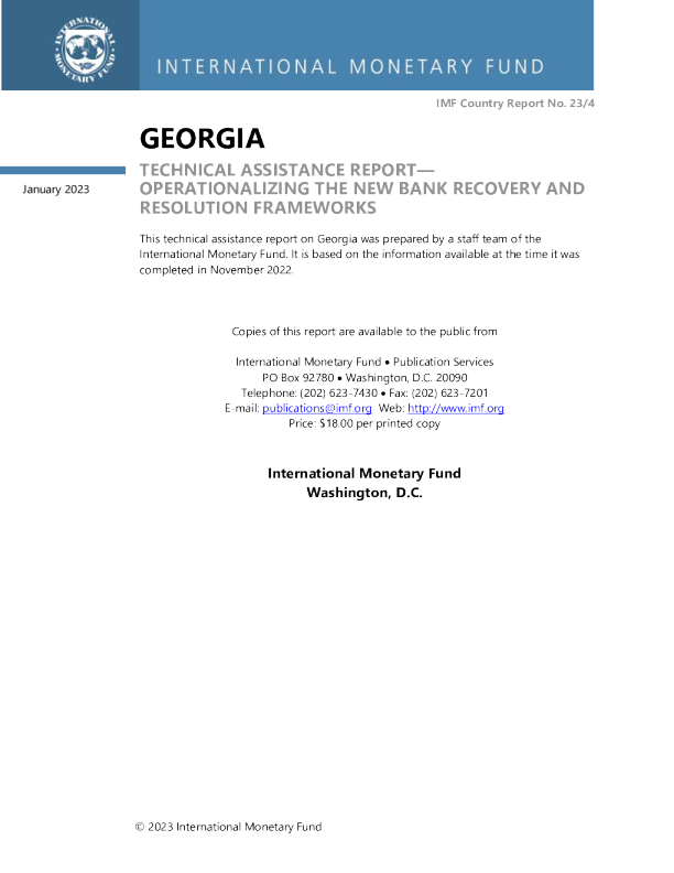格鲁吉亚：技术援助报告——实施新的世行复苏和处置框架