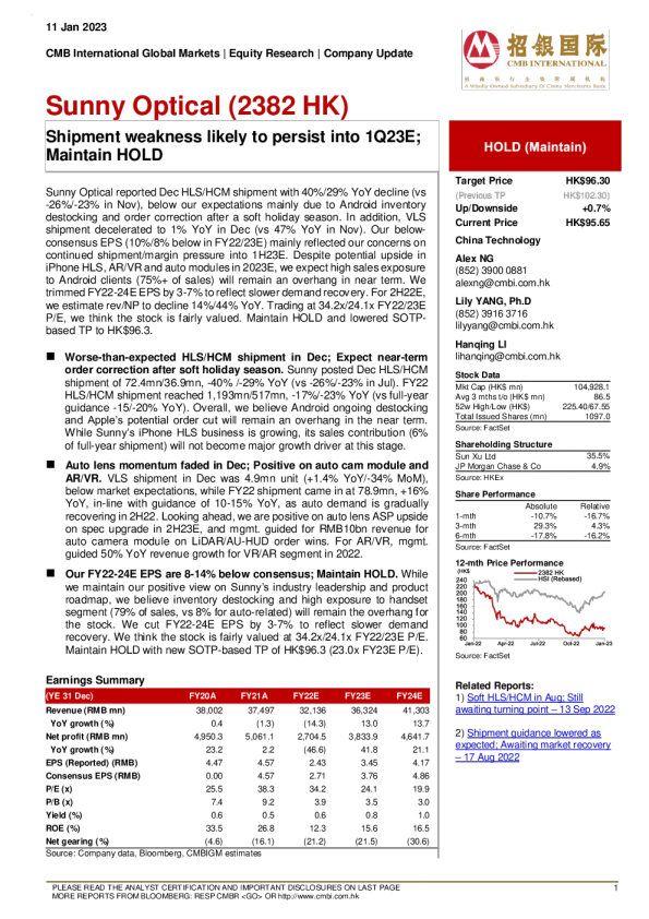 出货疲软可能会持续到1Q23E;保持保持