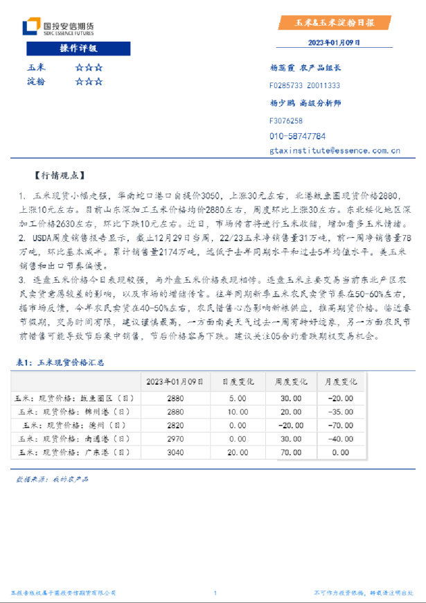 玉米&玉米淀粉日报