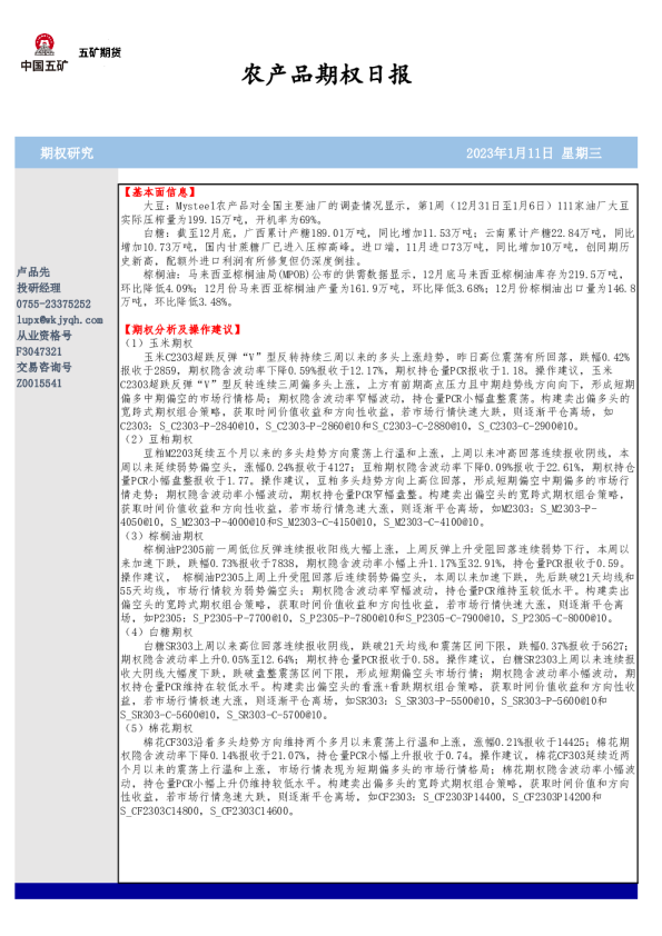 农产品期权日报