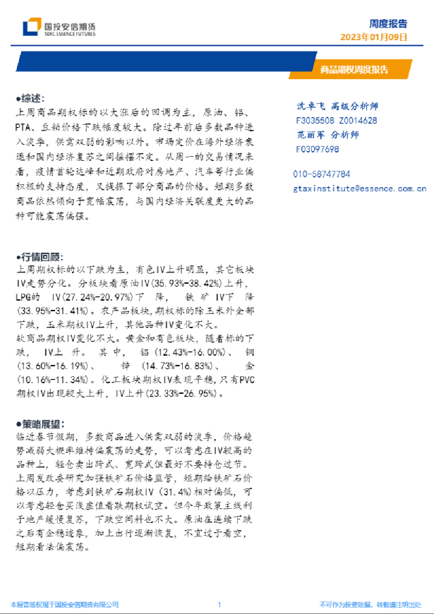 商品期权周度报告