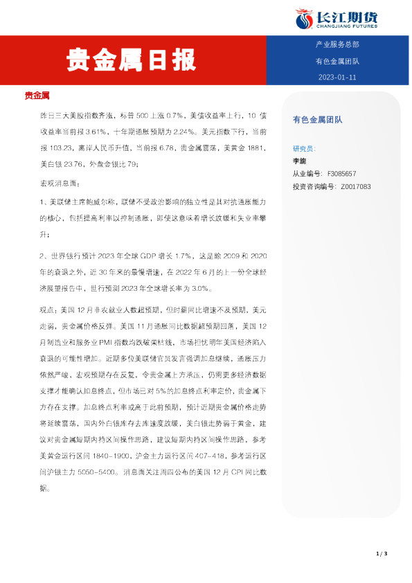 贵金属日报