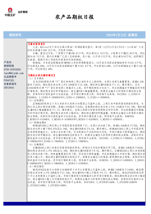 农产品期权日报