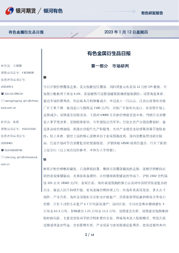 有色金属衍生品日报