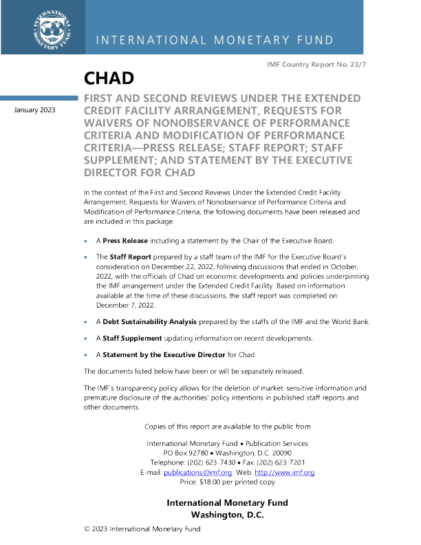 乍得：根据延长信贷安排进行的第一次和第二次审查，要求放弃不遵守业绩标准和修改业绩标准——新闻稿;员工报告;工作人员补充;以及乍得执行主任的发言