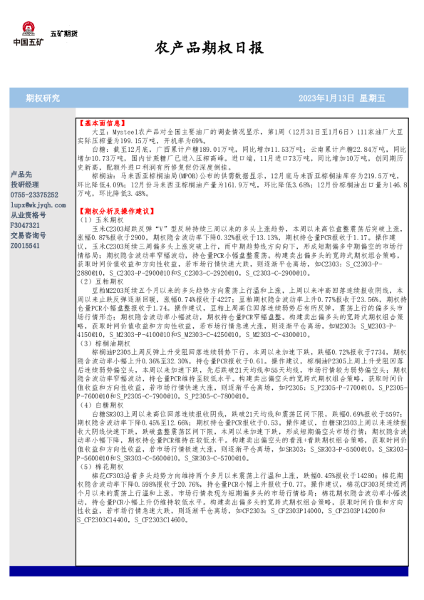 农产品期权日报