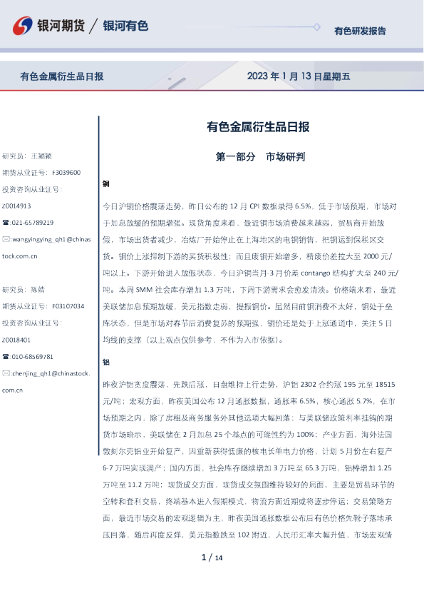 有色金属衍生品日报
