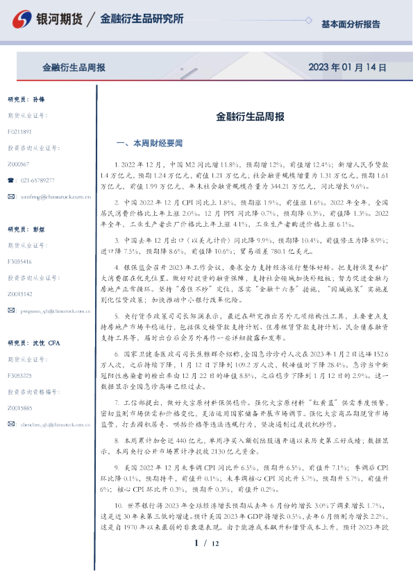 金融衍生品周报