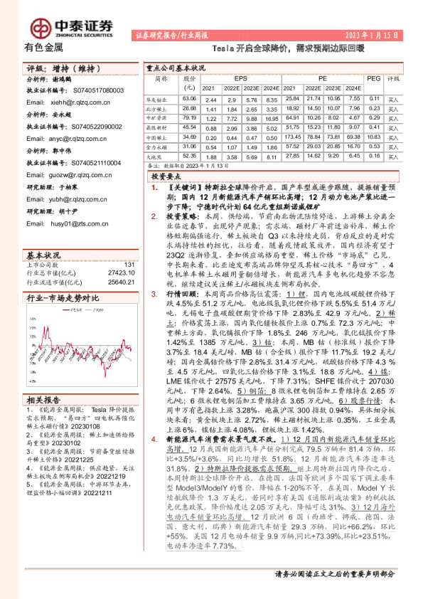 Tesla开启全球降价，需求预期边际回暖