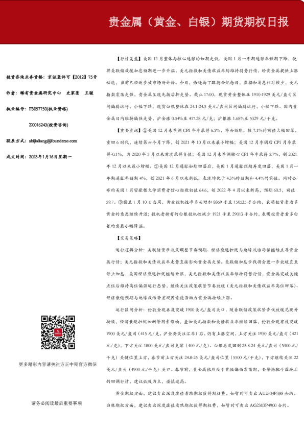 贵金属（黄金、白银）期货期权日报