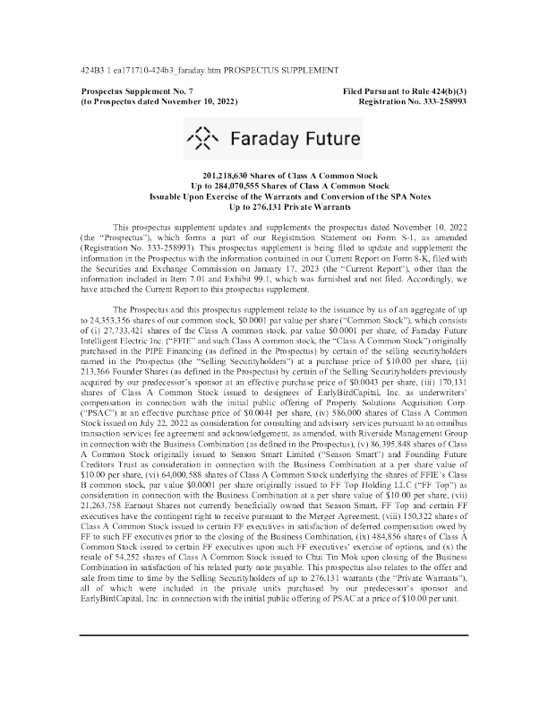 法拉第未来美股招股说明书(2023-01-17版)