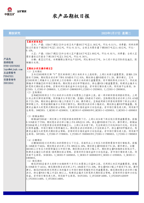 农产品期权日报