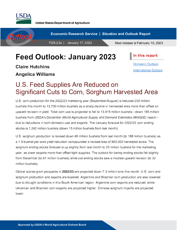 美国农业部饲料展望 2023.1.17